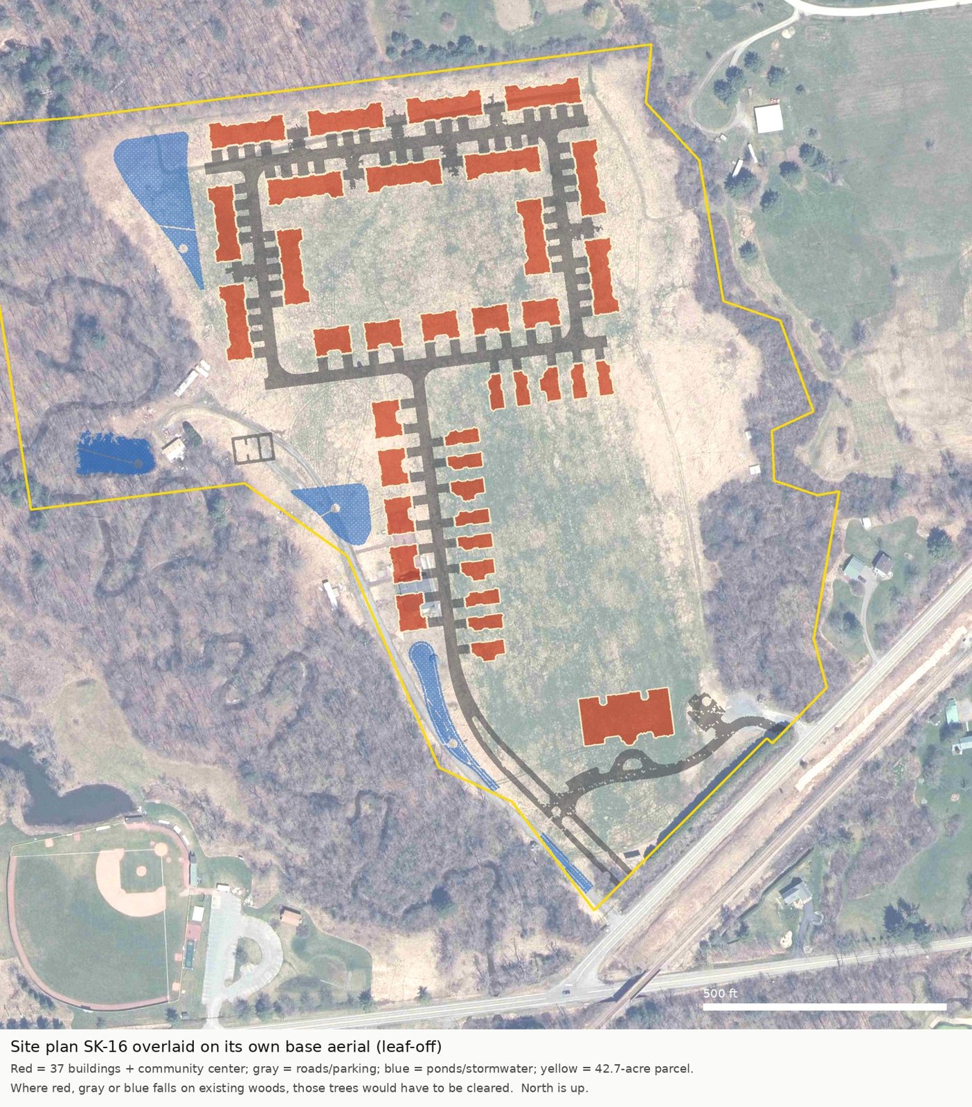 Site plan overlaid on aerial photo